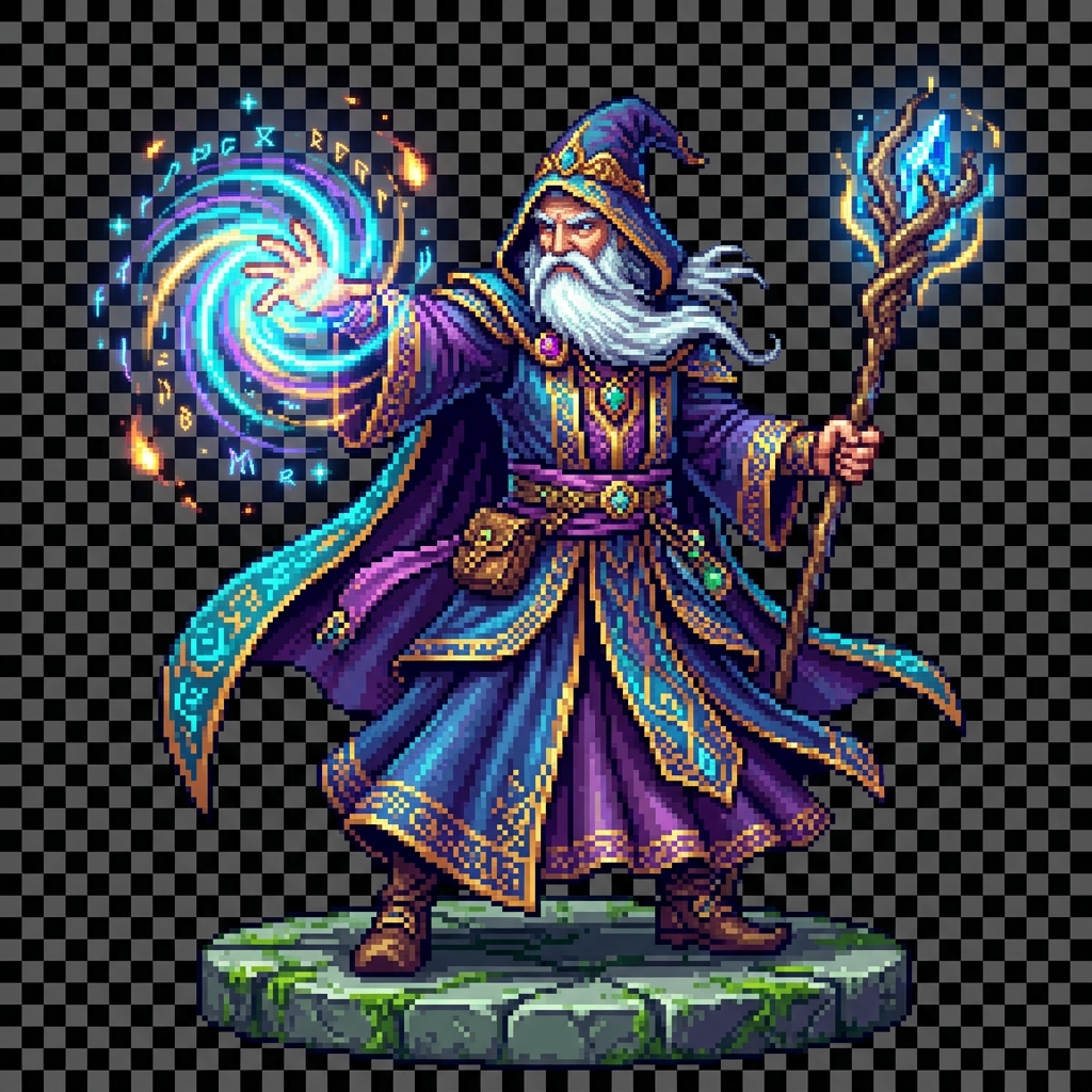 Pixel mage asset representing magic VFX generation