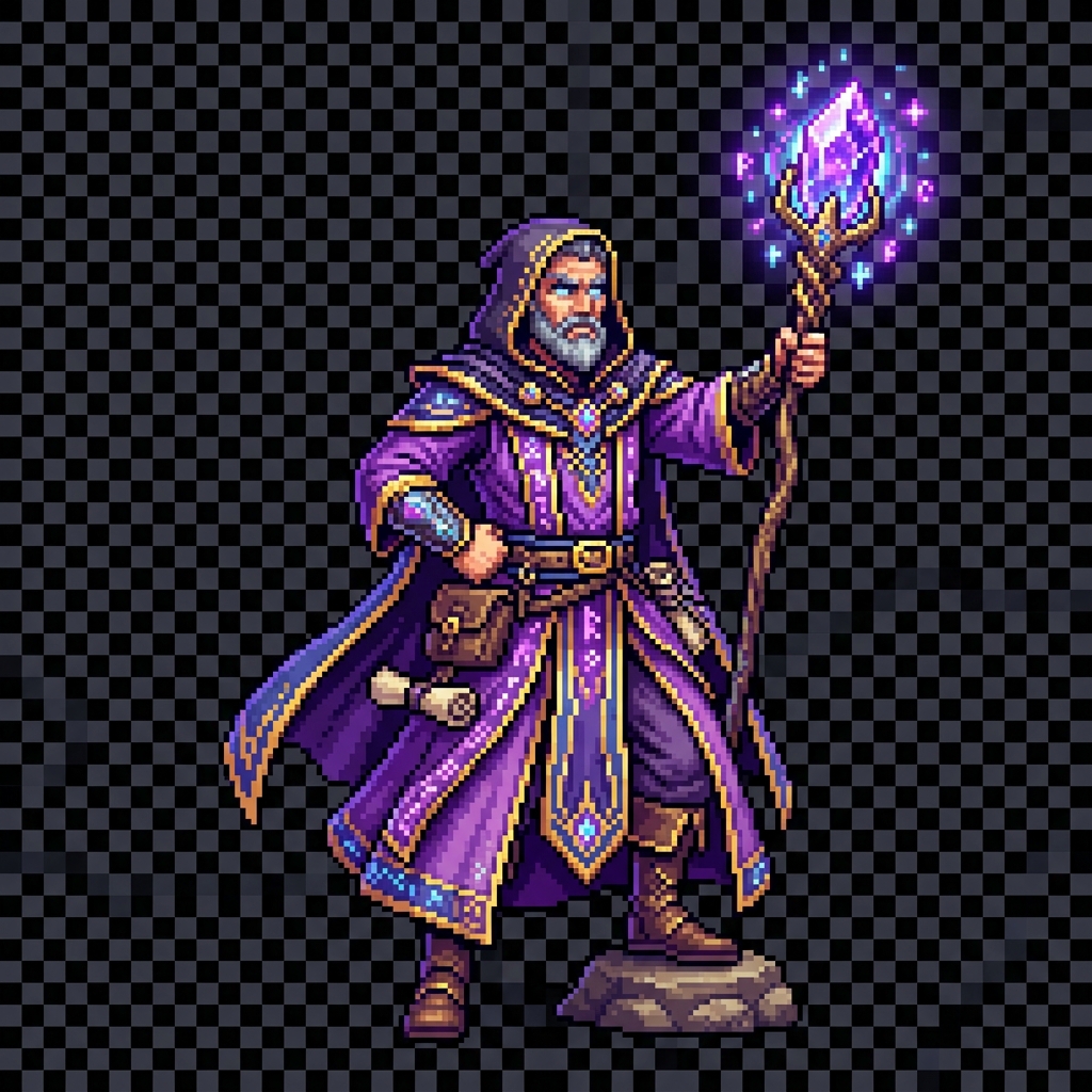 Pixel wizard sprite used in Pixomundo animation documentation